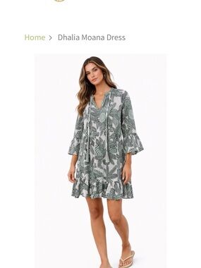 Green Long-Sleeve Printed Ruffle Hem Dress